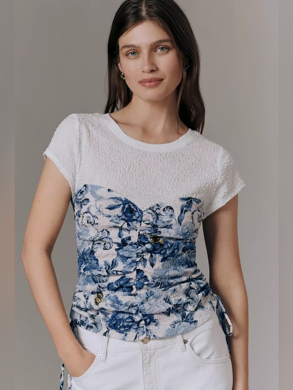 Anthropologie Maeve Ruched Corset Short-Sleeve Top NWT